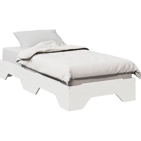 Bed Frame No Mattress Stackable White 75x190 cm Small Single Solid Wood vidaXL (1/5)