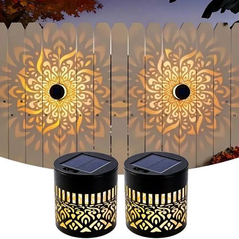 2 Pièces Lampe Solaire Exterieur, LED Applique Murale Lumières Mandala, IP65 Étanche, projecteur décoratif d'extérieur pour patio (1/5)