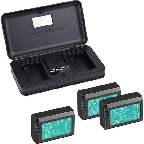 Kameraakku, 2250mAh Kapazität, Multi-kompatibles Ladegerät, 3 Batterien 1 Ladegerät (1/2)