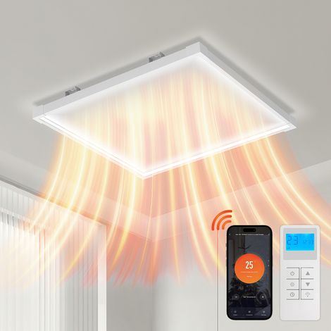 Randaco Radiateur infrarouge connecté 60 x 60cm - 360W - Blanc - Chauffage de plafond - Avec coins de protection (1/2)