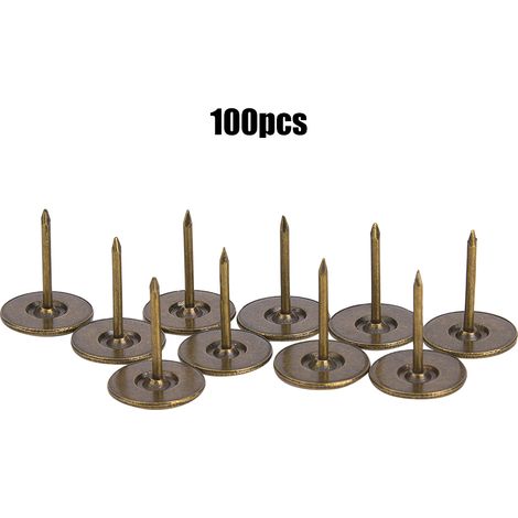 100 clous décoratifs, clous décoratifs en fer couleur bronze à tête plate, accessoires pour meubles de canapé, 16 x 20 mm (1/3)