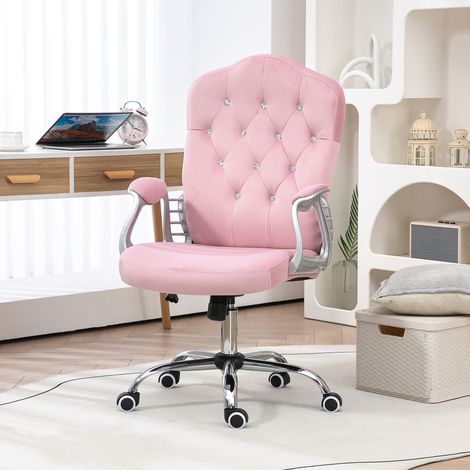 Chaise de bureau en polyester rose avec fonction basculante et soutien lombaire, hauteur d’assise 47-57 cm, 61x61x104-114 cm (1/5)