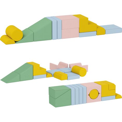 Jeu de construction souple 12 blocs en tissu mousse velours côtelé lavable pastel