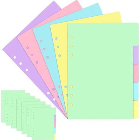Lot de 40 / 8 ensembles de classeurs A5 intercalaires à 6 trous, intercalaires en vrac pour classeurs 5 couleurs, intercalaires horizontaux A5 pour l'organisation des carnets (1/5)