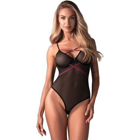 Obsessive - Body sexy semitransparente con tirantes rosas Novenes XL/2XL (1/5)