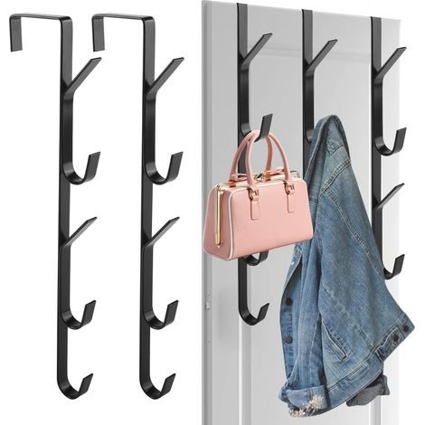 Perchero vertical de 5 piezas para colgar sobre la puerta, con ganchos resistentes de acero al carbono, ideal para colgar ropa, bolsos y sombreros.