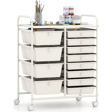 COSTWAY Storage Cart Black Multi-Purpose Utility Cart with 2-Size Drawer White