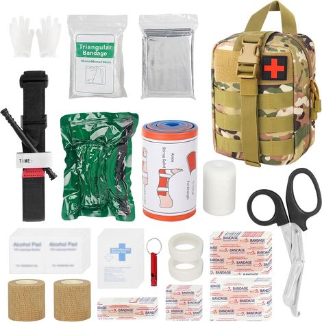 Trousse de Secours Complète, Tactique Sac Secours, Trousse de Secours Voiture, Trousse de Secours Militaire, Pochette médecine tactique pour Maison, Voiture, Camping, Camouflage (1/5)