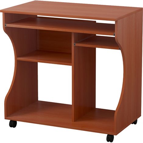 Multi-Storage Compact Work Desk, Wheels - Cherry Wood Colour (1/5)