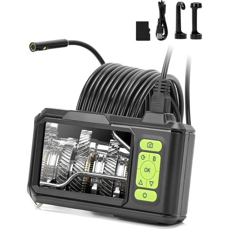 IPS 4,3-Zoll-Endoskopkamera mit Doppelobjektiv, industrielle wasserdichte Endoskopkamera, 1080P HD-Endoskop-Inspektionskamera mit einstellbaren LEDs, halbstarres 5-m-Kabel, 32-GB-TF-Karte, IP67
