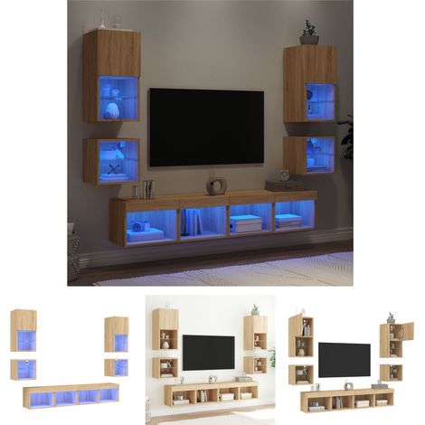 The Living Store 8-tlg. Wohnwand mit LED-Beleuchtung Sonoma-Eiche Holzwerkstoff - TV-Möbel (1/5)
