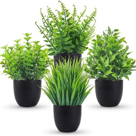 BelleRise - Lot de 4 plantes artificielles en pot noir pour Halloween, salle de bain, maison, cuisine, table et bureau (1/4)