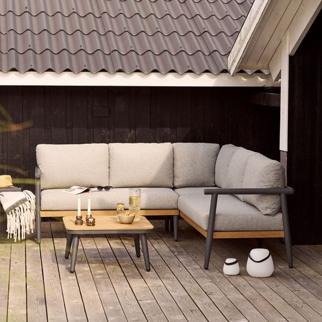 Camilla ensemble lounge avec coussins canapé d'angle, table gris-beige. (1/4)
