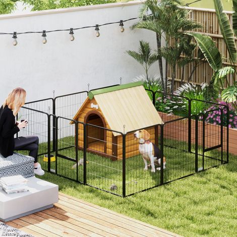 Parc à chiens 68x80 cm noire 12 panneaux enclos pliable pour moyens avec portes et fermeture