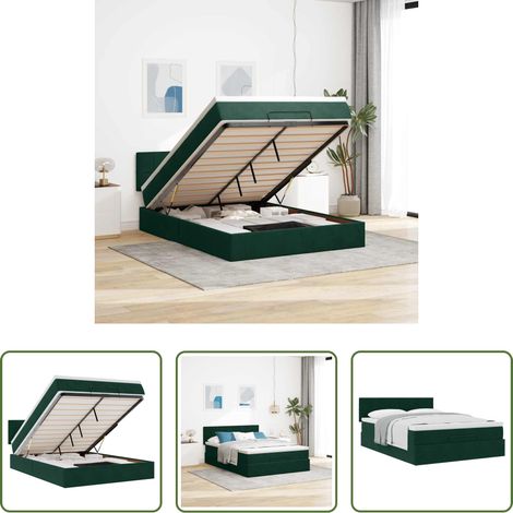 vidaXL Samt -  Ottoman-Bett mit Matratze Dunkelgrün 140x190 cm Samt