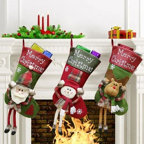 Chaussettes de Noël, lot de 3, 60 cm, motif Père Noël, bonhomme de neige et rennes, décoration de cheminée (1/5)