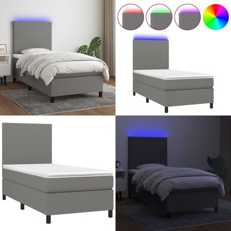 Sommier à lattes de lit avec matelas et LED Gris foncé 90x190cm - Sommier Tapissier - Lit Avec Led - Matelas À Ressorts Ensachés - Tête De Lit Ajustable - Éclairage LED - Home & Living (1/5)