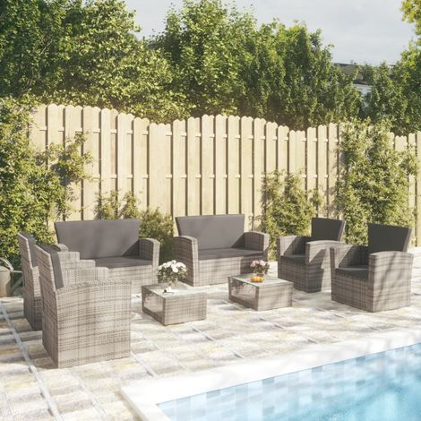Set de muebles de jardín 8 pzas y cojines ratán sintético gris vidaXL