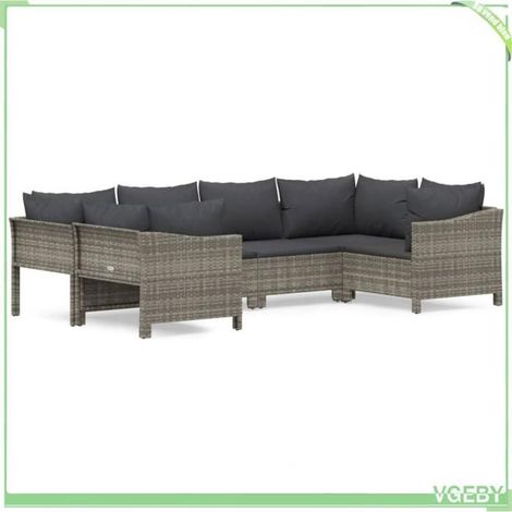 Salon de jardin 6 pcs - FAFEICY - Modulaire - Résine tressée gris - Cadre acier enduit poudre - Coussins rembourrés (1/5)