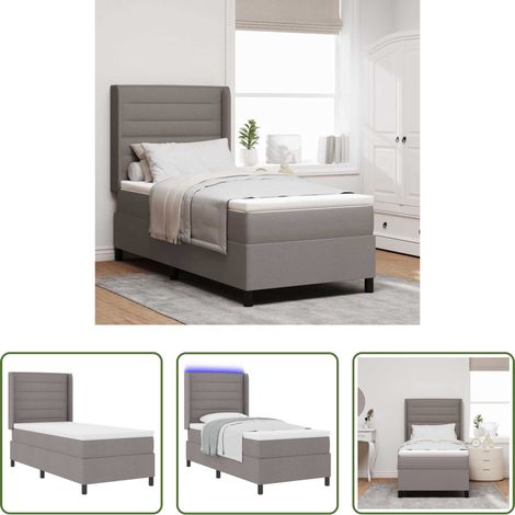 LED-Streifen - LED Boxspringbett mit Matratze Taupe 100 x 200 cm Stoff (1/5)