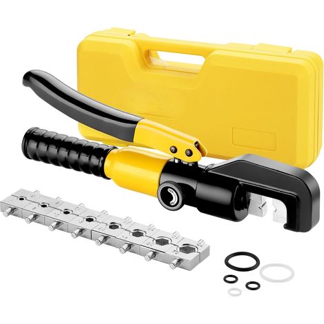 10T Hydraulische Crimpzange mit 9 Sechskantmatrizen, 12 mm Hub, TEENO, 4–70 mm² Crimpwerkzeug-Set für Kupfer- und Aluminiumkabelschuhe