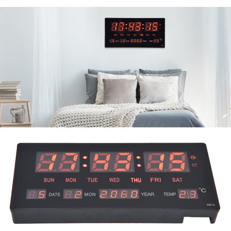 Reloj de pared digital LED con calendario, modelo de aluminio, 27,5 x 13,6 x 2,7 cm, negro. (1/5)