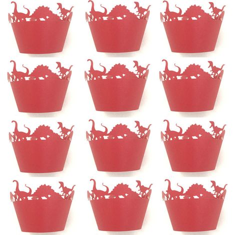 12 Dinosaurier-Cupcake-Förmchen, Muffin-Papierförmchen, Backbleche für Hochzeitsfeiern (Rot) (1/5)