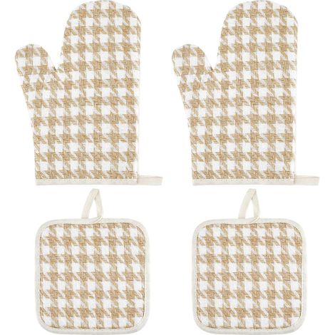 Lot de 2 gants de cuisine et maniques résistants à la chaleur, gants de cuisine épais en coton à carreaux et maniques pour la cuisine, la cuisson et le micro-ondes (1/5)
