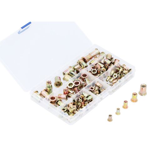 Kit de 165 rivets à sertir en bandes verticales, inserts filetés M3/4/5/6/8 en acier zingué coloré pour assemblage rapide (1/5)