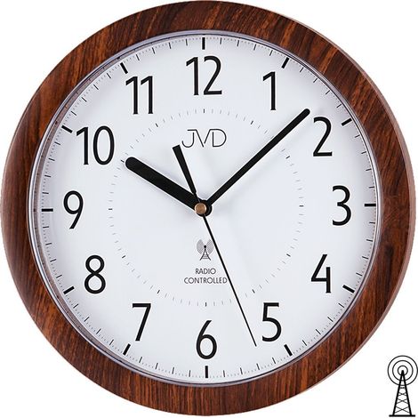 Horloge murale radiopilotée analogique ronde, finition noyer, pour fixation murale, pièce unique