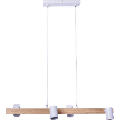 Suspension 4 Lampes en Métal Blanc et Bois d'Hévéa GU10 Luminaire Suspendu 80 cm - PANGIVO (1/5)