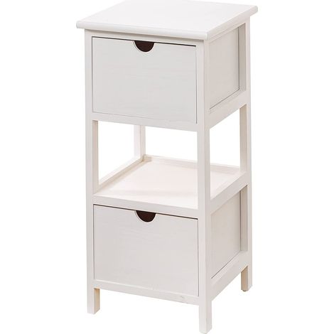 Baroni Home Comodino, Mobiletto da Soggiorno, Salotto, Camera da Letto, Cameretta, Bagno, Mobiletto Multiuso, Colore Bianco 2 Cassetti, 1 Ripiano Misure 30X30X61 cm (1/5)