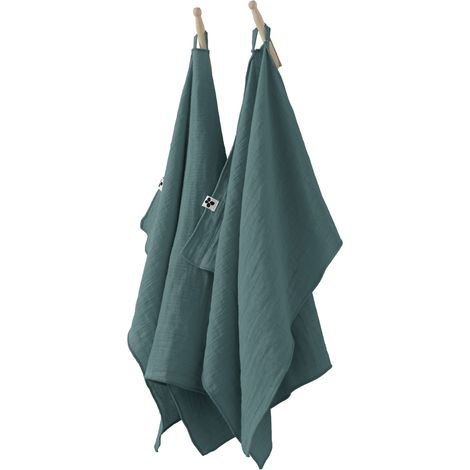 Lot de 2 essuie-mains Gaze de coton 50x70 cm GAIA Bleu Canard