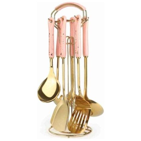 Set di utensili da cucina, kit di 7 utensili da cucina in silicone per accessori da cucina, rosa e oro
