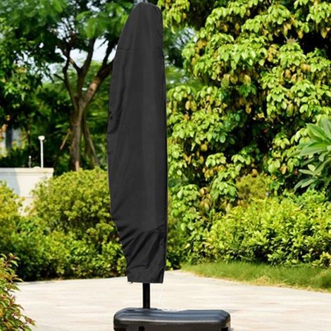 Housse de parasol 205 cm avec fermeture éclair, cordon de serrage et sac de rangement, noire (1/2)