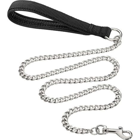 Robuste Metall-Hundeleine, 180 cm bissfeste Haustierkette mit weich gepolstertem Griff für große und mittelgroße Hunde (180 cm, 3 mm) (1/5)