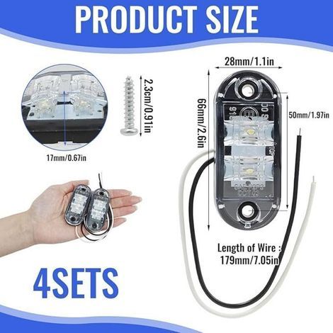 Wasserdichte LED-Anhänger-Seitenleuchten – 4er-Set, 12V/24V-Netzteil, Weiß, Kompatibel mit allen Modellen, Geringer Stromverbrauch (1/3)
