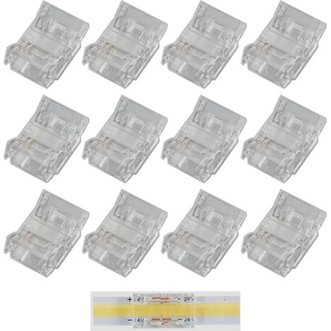 12 Pièces Connecteur Ruban LED COB 3 Pin 10mm, Connecteurs Transparents Sans Espacement, 3 Broches Ensemble de Connecteurs