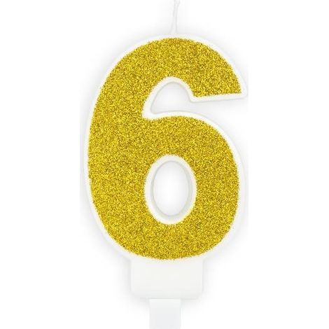 Candela di compleanno, numero 6, oro (1/3)