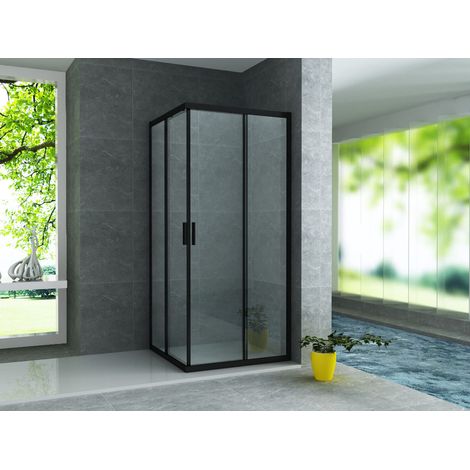 Duschkabine Eckdusche mit Schiebetür 80x80 schwarz matt Rahmen Klarglas 6mm Aloni Duschkabine Eckeinstieg mit Schiebetüren Rahmen Schwarz Matt 80x80x195 cm (1/5)