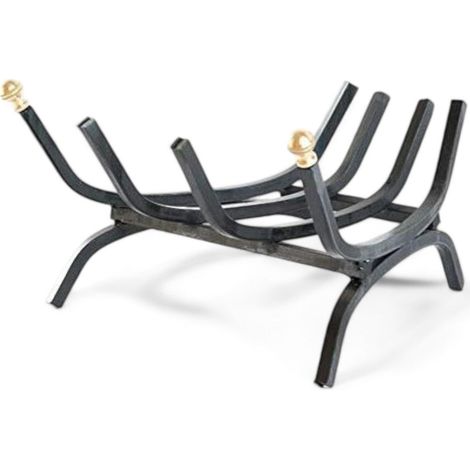 Brucialegna in ferro battuto nero per camino con pomoli in ottone 50 cm robusto e decorativo (1/2)