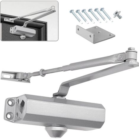 Automatischer hydraulischer Türschließer mit Stoppvorrichtung, einstellbarer Federtürschließer, Puffer geschlossen für gewerbliche und private Nutzung, 25–45 kg schwere Türen (Silber) (1/5)