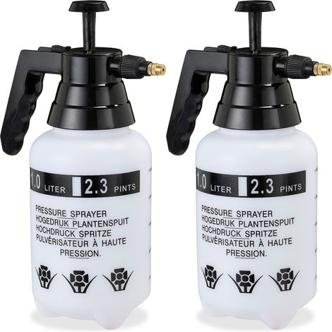 2x Spruzzatore a Pressione, Nebulizzatore, Valvola Regolabile in Ottone, Manometro Bottiglia Pesticidi 1 L, Nero
