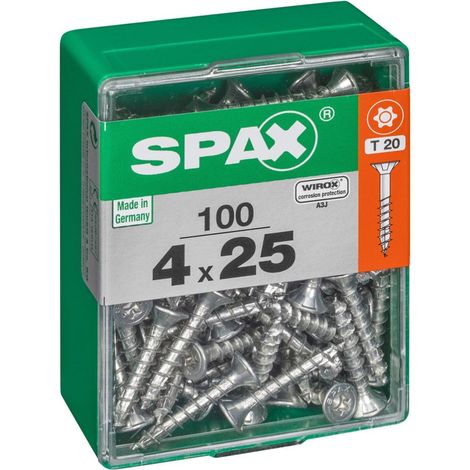 Spax Vis universelle, 4 x 25 mm, 100 unités, Filetage total, Tête fraisée, T-STAR plus T20, 4CUT, WIROX - 4191010400252 (1/5)
