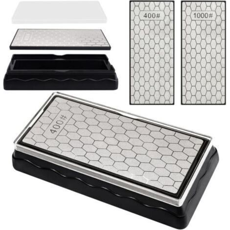 Diamant Double Face Pierre Aiguiser (Grain 400/1000, 185x92x40mm ), Aiguiseur Couteaux Pierre Aiguiser d'Abeille avec Base Antidérapante Couteaux Ciseaux Outil d'Affûtage Cuisine d'Extérieur (1/5)