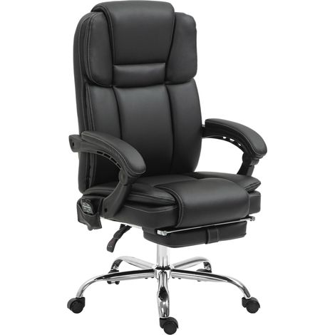 Fauteuil de bureau avec massage vibrant, fauteuil de bureau ergonomique chauffant et inclinable, fauteuil de direction réglable en hauteur avec repose-pieds, poche latérale, similicuir, noir