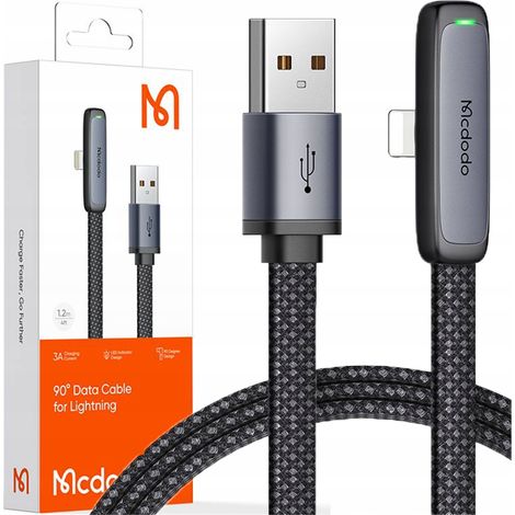 Cavo USB Lightning angolato piatto Mcdodo 36W per iPhone 12 13 14 nero 1M (1/5)
