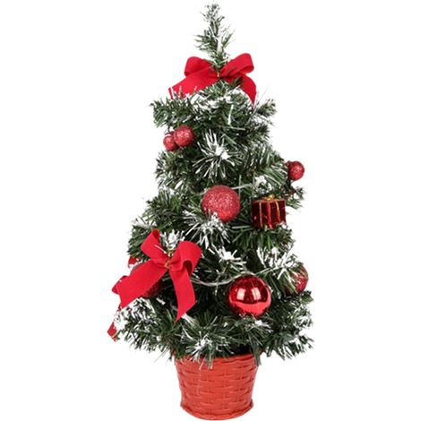Arbre De Noël Miniature - Avec Guirlande Lumineuse À LED - Décoration De Table Intérieure - 20 Cm - Rouge (1/5)