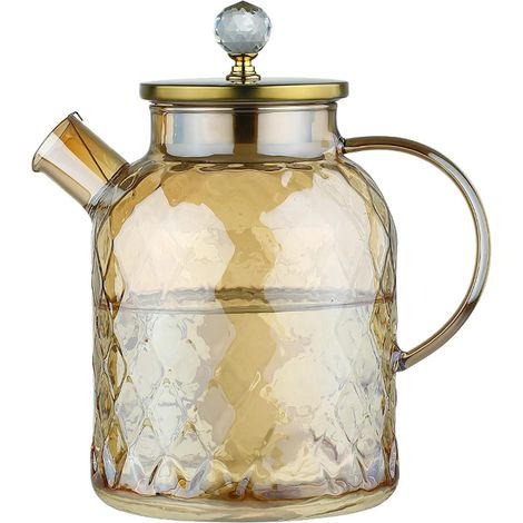 1 L/1.5 L/1.8 L Carafe en Verre, Carafe Eau avec Couverture et Anse, Résistant à la chaleur bouteille d'eau en verre borosilicaté pour lait, jus, thé glacé, café ou l'eau chaude,1.8L (1/5)