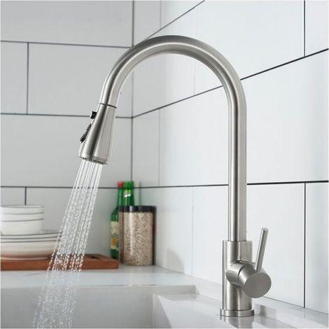 Robinet de Cuisine avec Douchette Extractible Mitigeur Cuisine Brossé en Acier Inox Robinet d'évier pour Cuisine Rotatif à 360° (1/4)